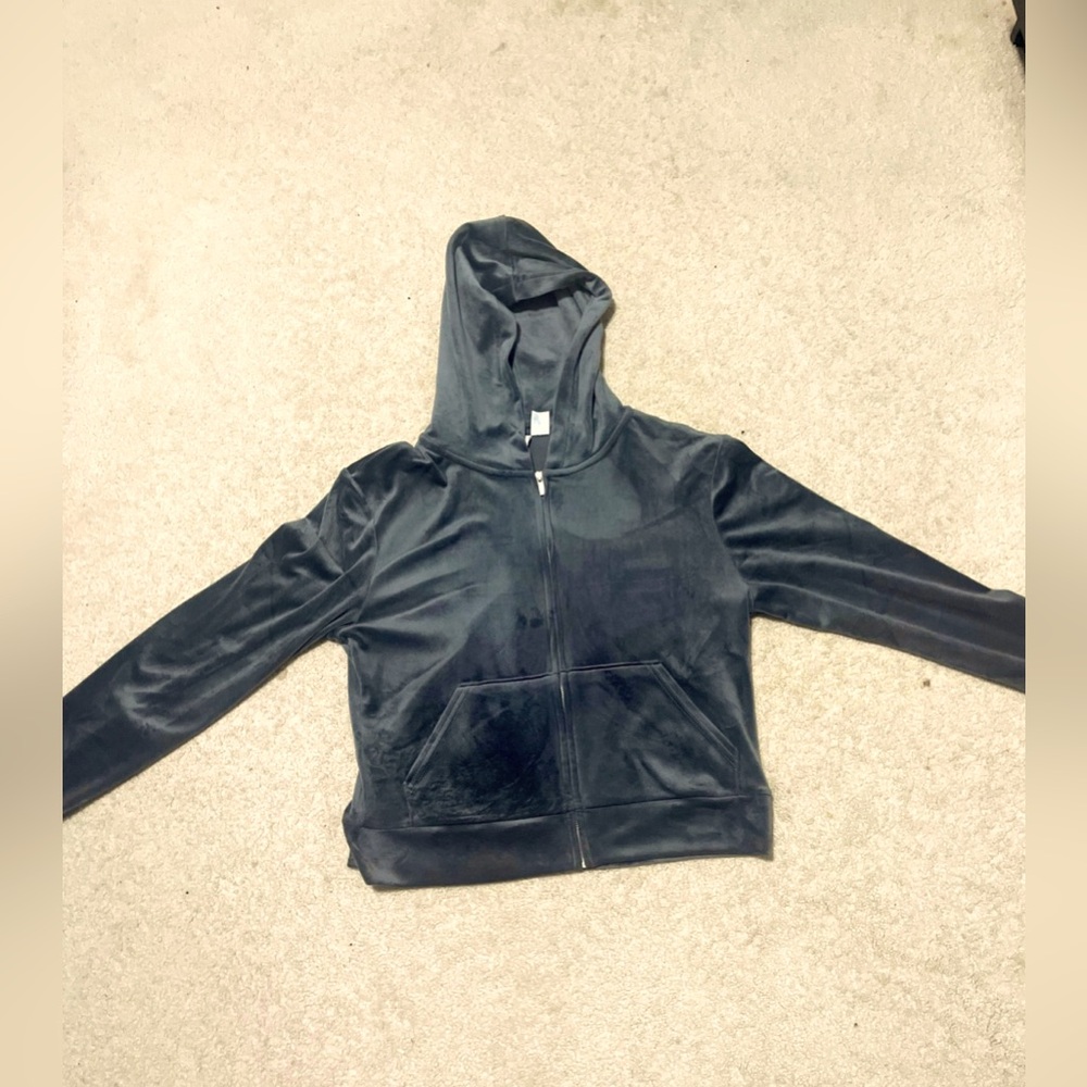 Grey y2k mcbling 90s aesthetic velvet zip up hoodie fall